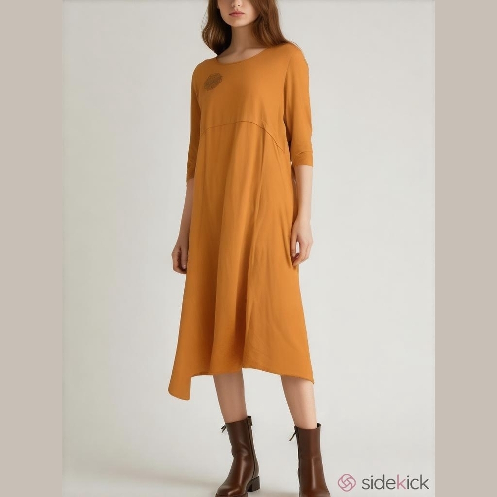 Ursime Orange Yellow Dress M Linen Maxi Dress Boho Coastal Prairie Cotton